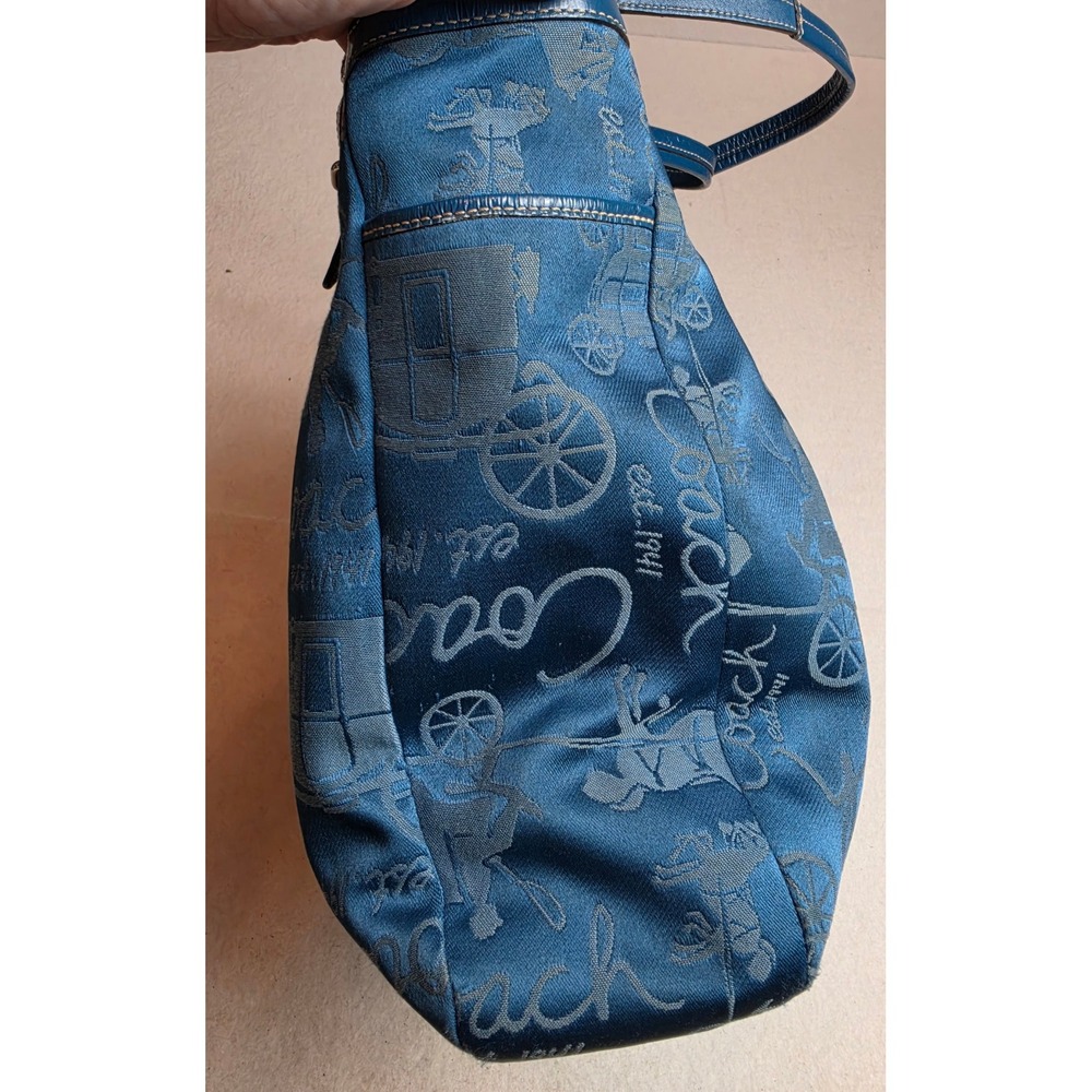 Coach Horse and Carriage Print Tote Bag Blue Jacquard Y2K Vintage F15157 - Picture 11 of 16